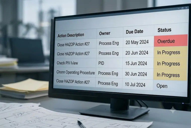 An action tracking list with overdue safety actions